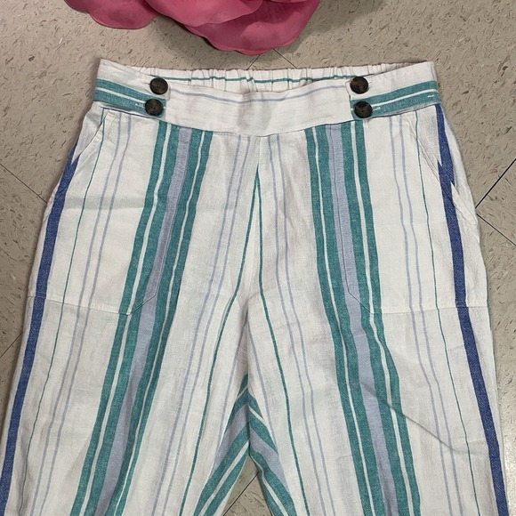 ELLEN TRACY Women's Sz Medium Linen Blend Striped Ankle Pants w/ Pockets - Picture 2 of 7